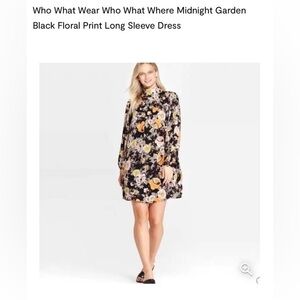 WHO WHAT WEAR Midnight Garden Dress Sm     Long Sleeve   Pockets!